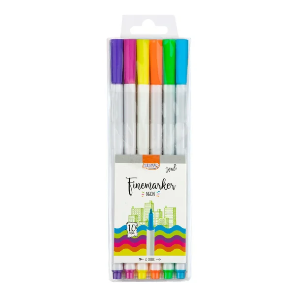 CANETINHA HIDROGRÁFICA FINE MARKER 1.0MM - CORES NEON - BLISTER C/ 6UN