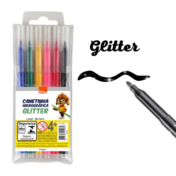 CANETINHA HIDROGRÁFICA GLITTER - BLISTER C/ 6 CORES
