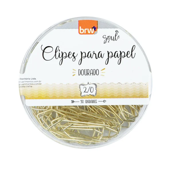 CLIPES PARA PAPEL 2/0 DOURADO - POTE COM 50 UNIDADES