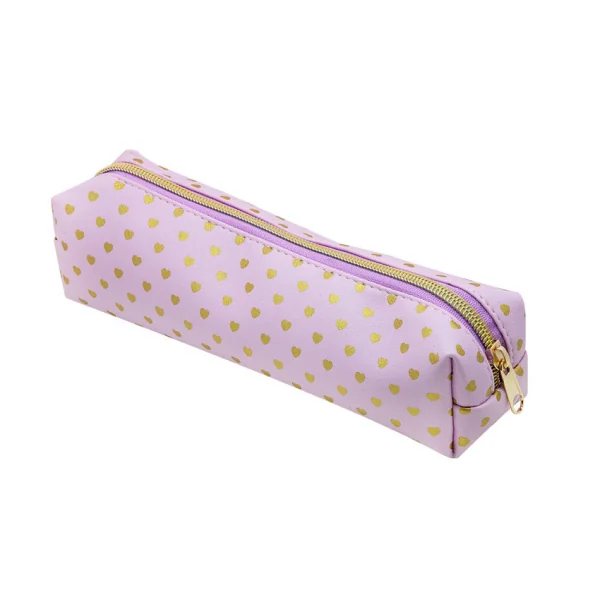 ESTOJO ESTAMPADO C/POMPOM - LILAS E CORAÇÃO BRANCO