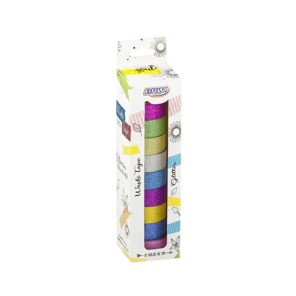 FITA ADESIVA WASHI TAPE - GLITTER 10CORES