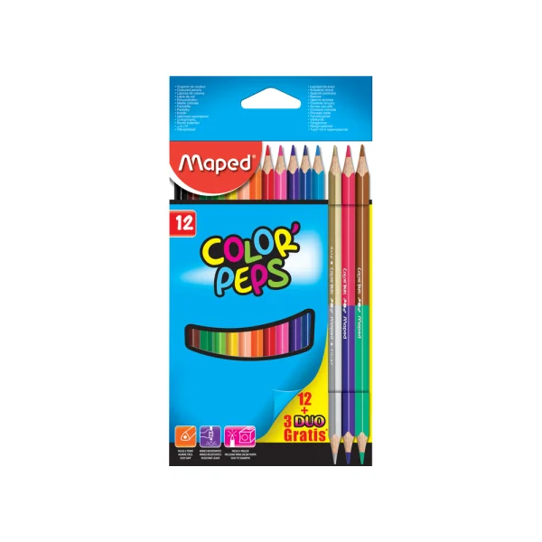 LÁPIS DE COR MAPED - 12 CORES + 3 LÁPIS COR DUO