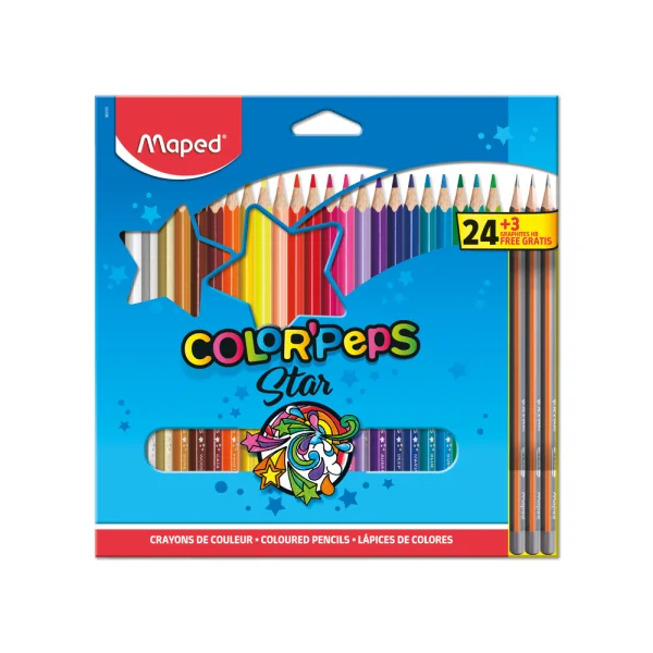 LÁPIS DE COR MAPED - 24 CORES + 3 LÁPIS GRAFITE