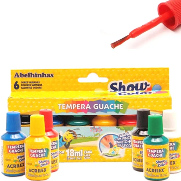 TEMPERA GUACHE COM PINCEL - 6 CORES