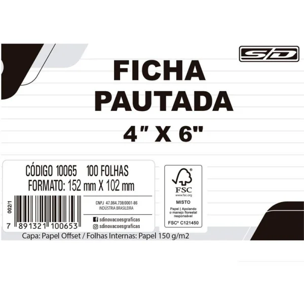 FICHA PAUTADA 4X6 152X102CM - 100 UNIDADES