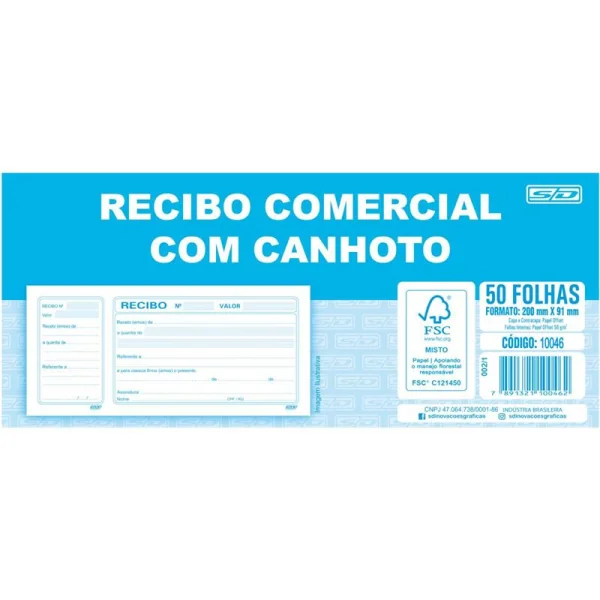 RECIBO COMERCIAL COM CANHOTO - 50 FOLHAS