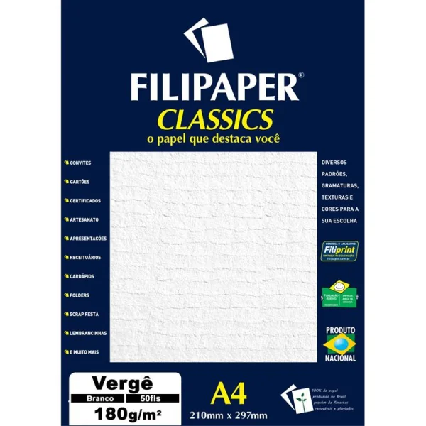 PAPEL A4 VERGÊ BRANCO CLASSICS 180G