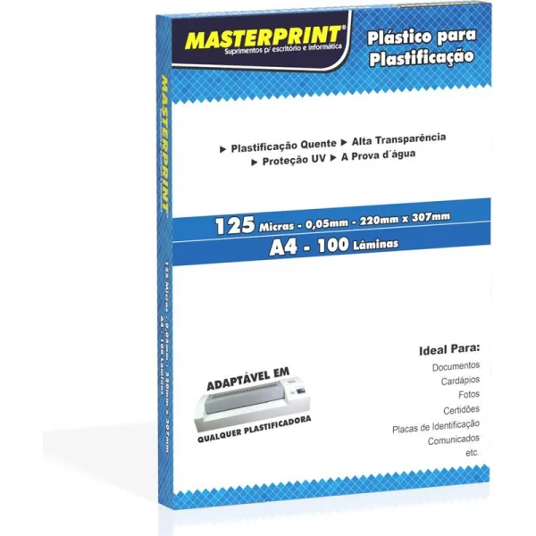 PLÁSTICO PARA PLASTIFICAÇÃO A4 125 MICRAS 0,05