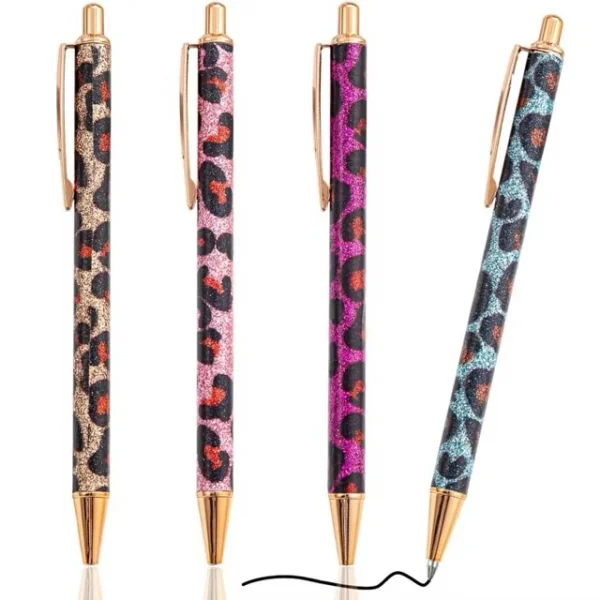 Caneta Metal Luxo Glitter Animal Print