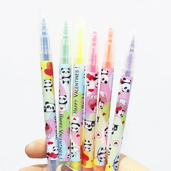 KIT Marca-texto 2 Pontas Panda - Blister 6 Und