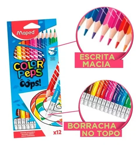 LÁPIS DE COR COLORPEPS OOPS APAGÁVEL 12 CORES
