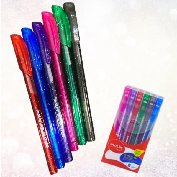 KIT CANETA GEL GLITTER  6 CORES
