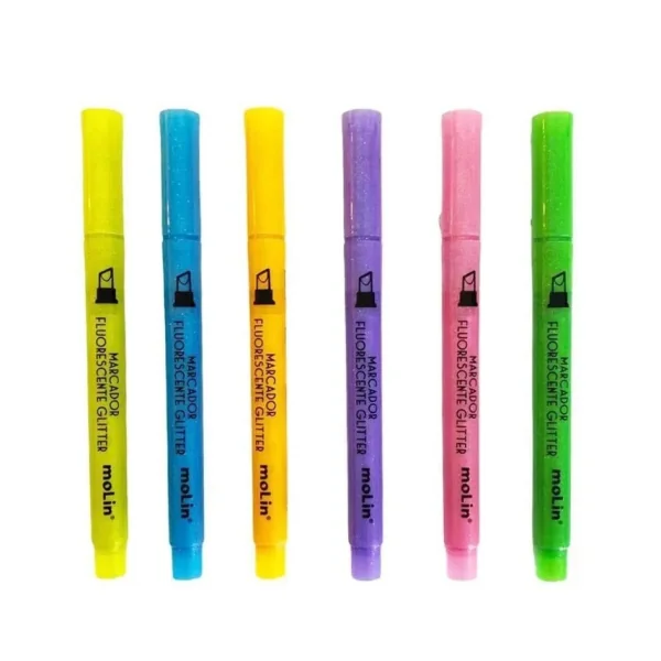 KIT MARCA-TEXTO FLUOR GLITTER C/ 6 CORES