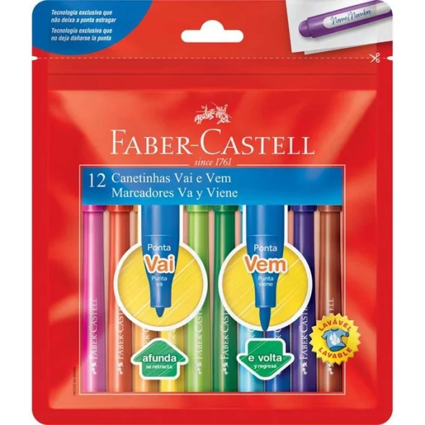 CANETA HIDROGRAFICA VAI E VEM 12 CORES FABER-CASTELL