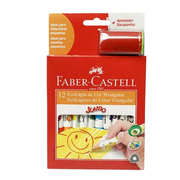 ECOLAPIS JUMBO TRIANGULAR COM APONTADOR 12 CORES FABER-CASTELL