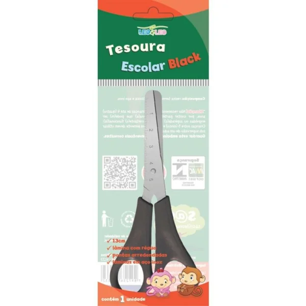 TESOURA ESCOLAR PRETA 13CM LEO E LEO