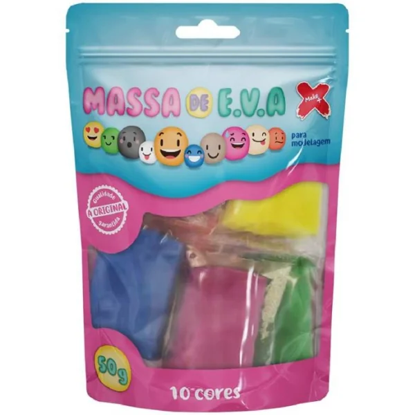 MASSA DE EVA 10 CORES SOR.P/ARTESANATO 50G. PACOTE