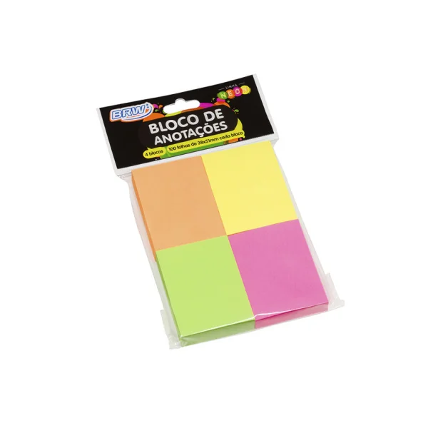 BLOCO SMART NOTES 38X51MM- COLORIDO NEON - 100FLS - 4BLOCOS