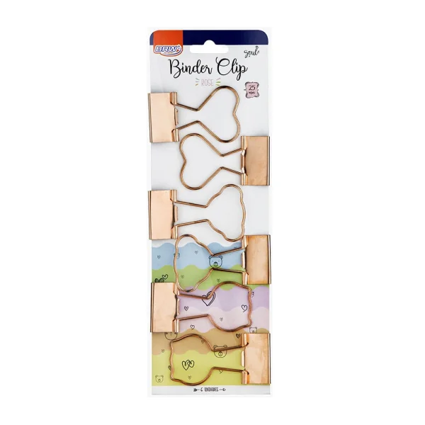 CLIPES PARA PAPEL BINDER 25MM - BLISTER COM 6 UN - FORMATOS ROSE GOLD: CORAÇÃO, URSO E GATO