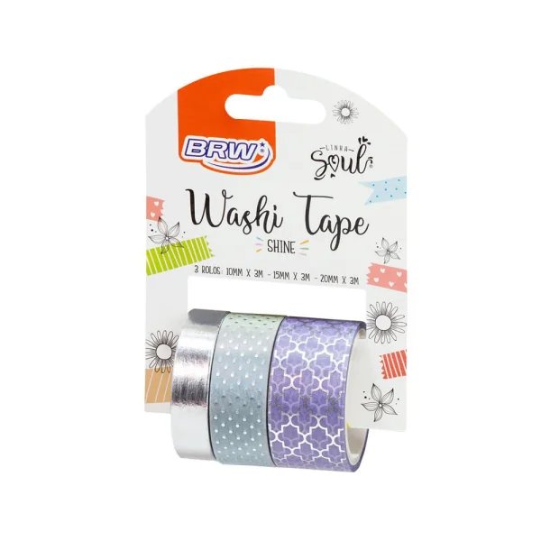 FITA ADESIVA WASHI TAPE - SHINE LILÁS - BLISTER C/ 3UN