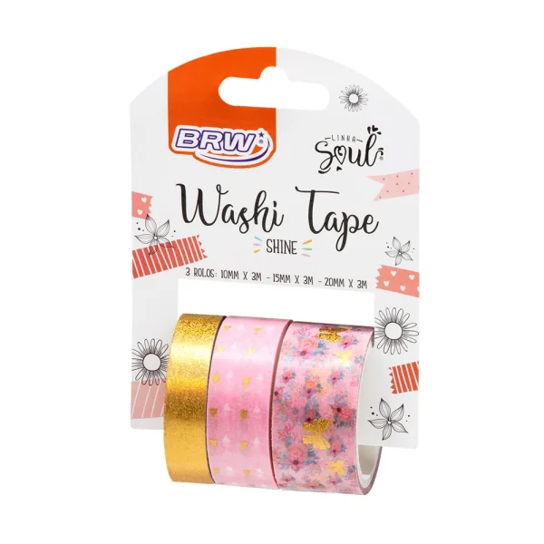 FITA ADESIVA WASHI TAPE - SHINE ROSA - BLISTER C/ 3UN