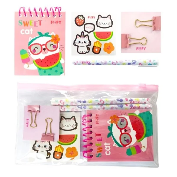 KIT DE ANOTACAO CAT ROSA - FOFY