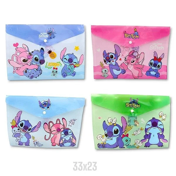 PASTA PLASTICA COM BOTÃO - STITCH