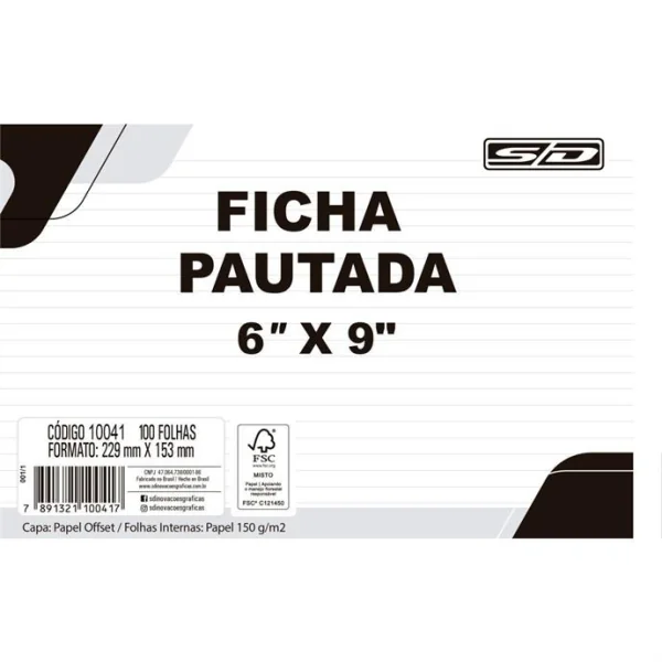 FICHA PAUTADA 6X9 229X153MM - 100 UNIDADES