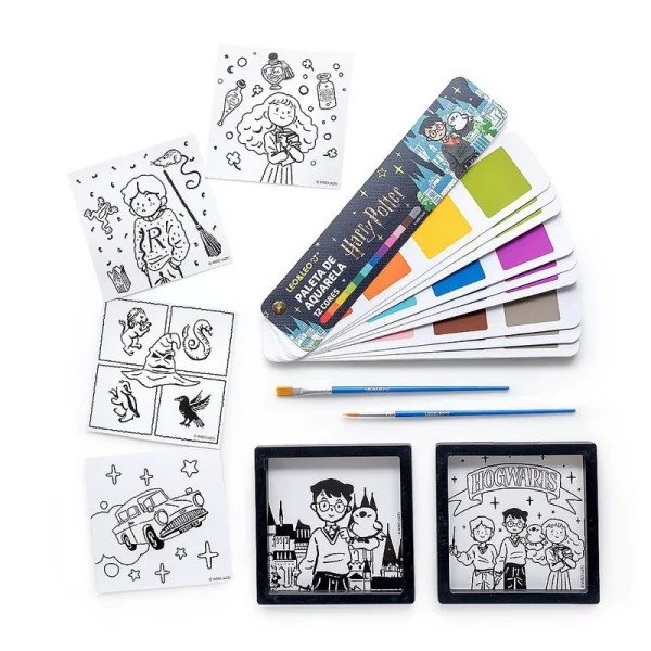QUADRINHOS + KIT PINTURA HARRY POTTER - AQUARELA 12 CORES + 6 IMAGENS + 2 PINCEIS + 2 QUADROS