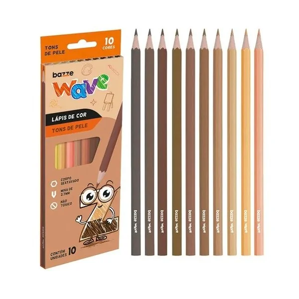 LÁPIS DE COR BAZZE WAVE TONS PELE - 10 CORES