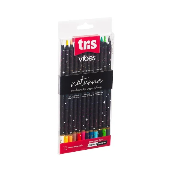 LÁPIS DE COR TRIS VIBES NOTURNA - 12 CORES