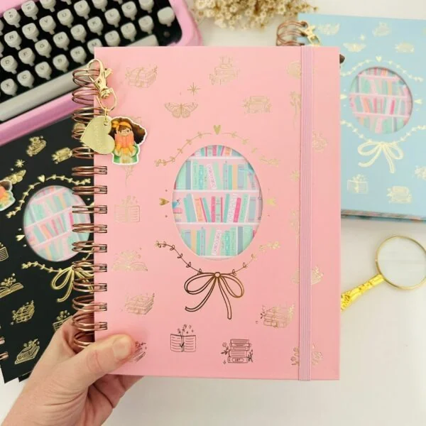Diario de Leitura Dourado e Rosa Wire-o Reposicionavel
