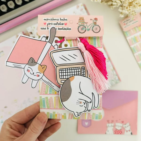 Kit com 2 Marcadores de Livro Gatinhos