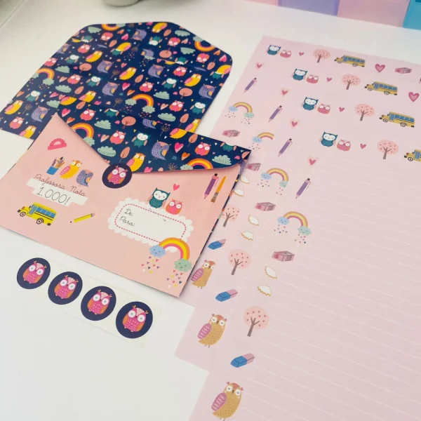 Kit Papeis de Carta com Envelopes La Palomita Professora Corujinha