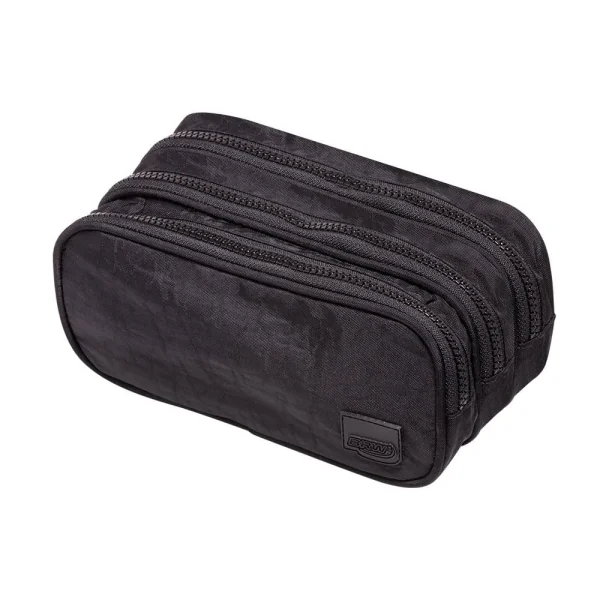 ESTOJO - NYLON - 3 ZIPERS - PRETO