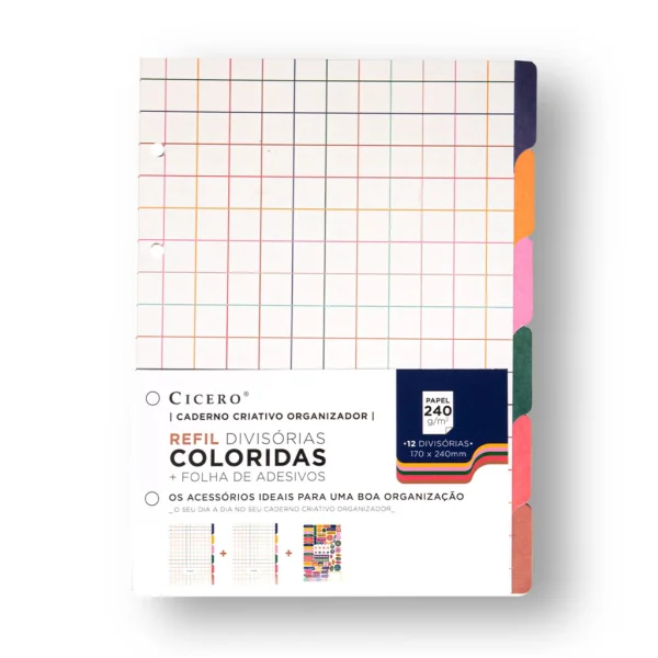 REFIL DIVISORIAS C/ ADESIVO CADERNO CRIATIVO 17X24 COLORIDA