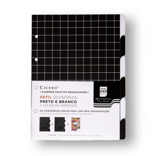 REFIL DIVISORIAS C/ ADESIVO CADERNO CRIATIVO 17X24 P&B