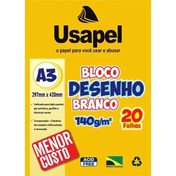 BLOCO TECNICO SEM MARGEM USAPEL DESENHO A3 140G 20FL