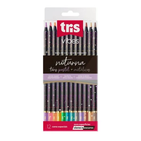 LAPIS COR TRIS VIBES NOTUR 12C - TONS PASTEL + METÁLICOS