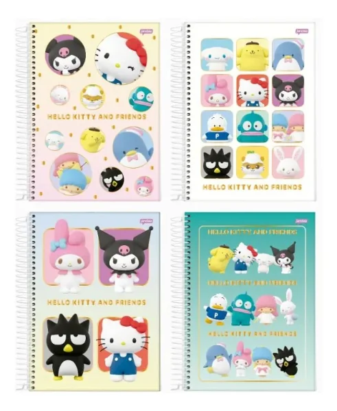 CADERNO ESPIRAL 1/1 80FLS HELLO KITTY E AMIGOS