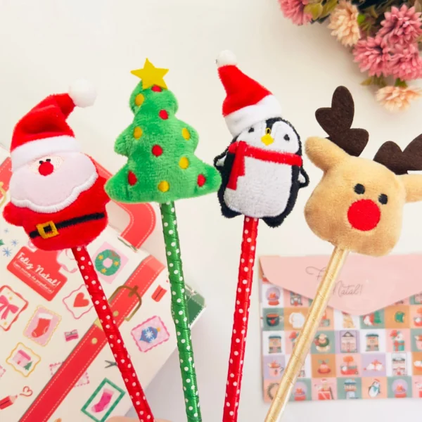 Caneta Natal Luxo com Enfeite de Pelucia