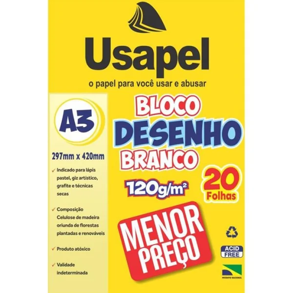 BLOCO TECNICO SEM MARGEM USAPEL DESENHO A3 120G 20FLS