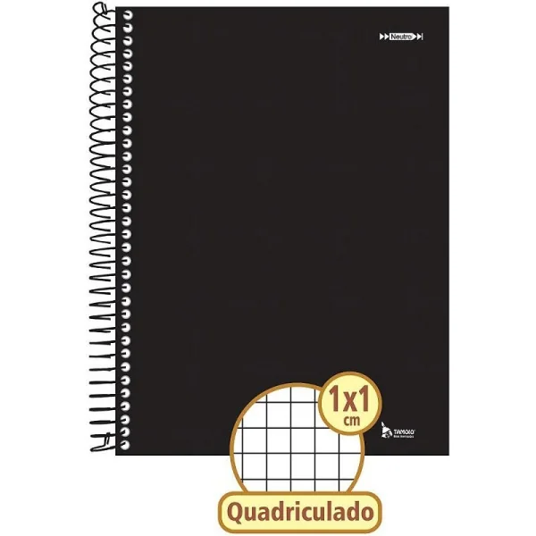 CADERNO QUADRICULADO 1X1CM 96F ESPIRAL PRETO