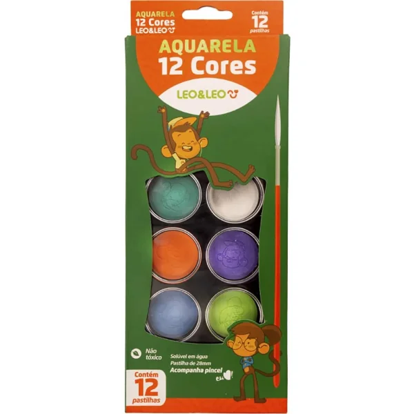 AQUARELA ESCOLAR LEO E LEO 12 CORES - LEONORA