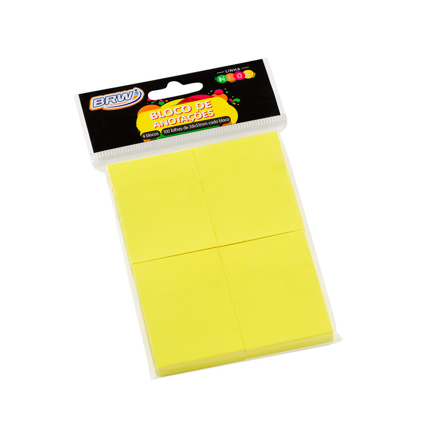 BLOCO SMART NOTES 38X51MM- AMARELO NEON - 4BLOCOS