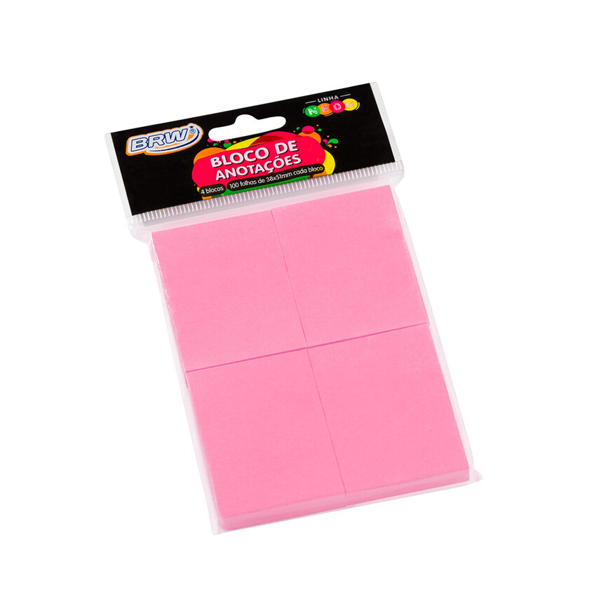 BLOCO SMART NOTES 38X51MM- ROSA NEON  4BLOCOS