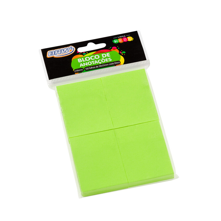 BLOCO SMART NOTES 38X51MM- VERDE NEON - 4BLOCOS