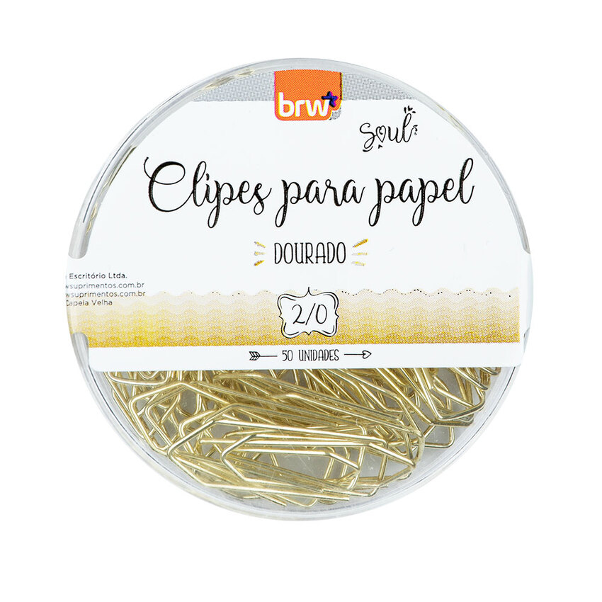 CLIPES PARA PAPEL 2/0 DOURADO - POTE COM 50 UNIDADES