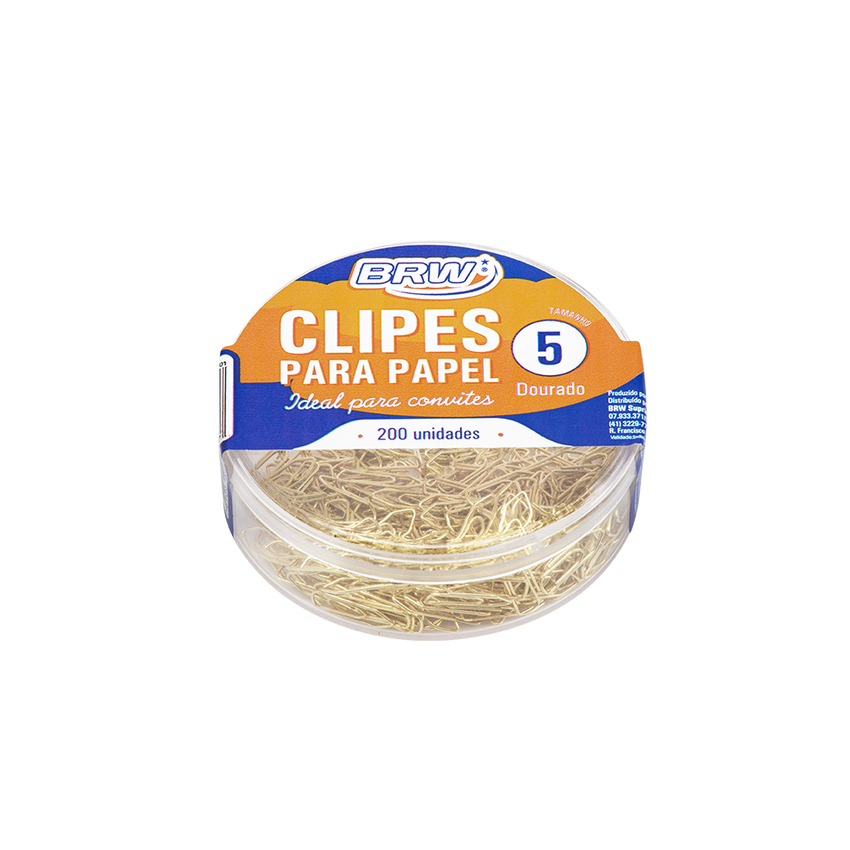 CLIPES PARA PAPEL TAMANHO 5 - DOURADO - POTE C/ 200UN
