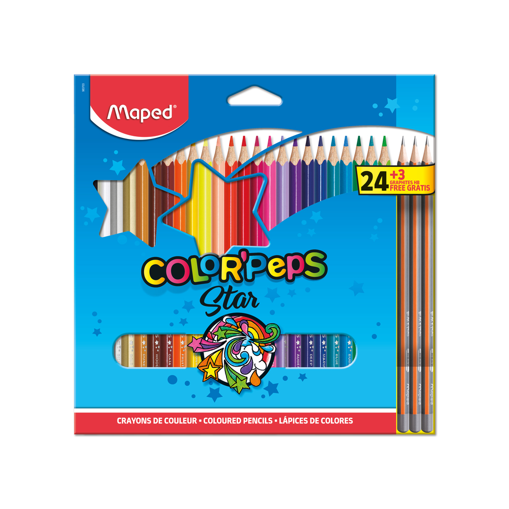 LÁPIS DE COR MAPED - 24 CORES + 3 LÁPIS GRAFITE
